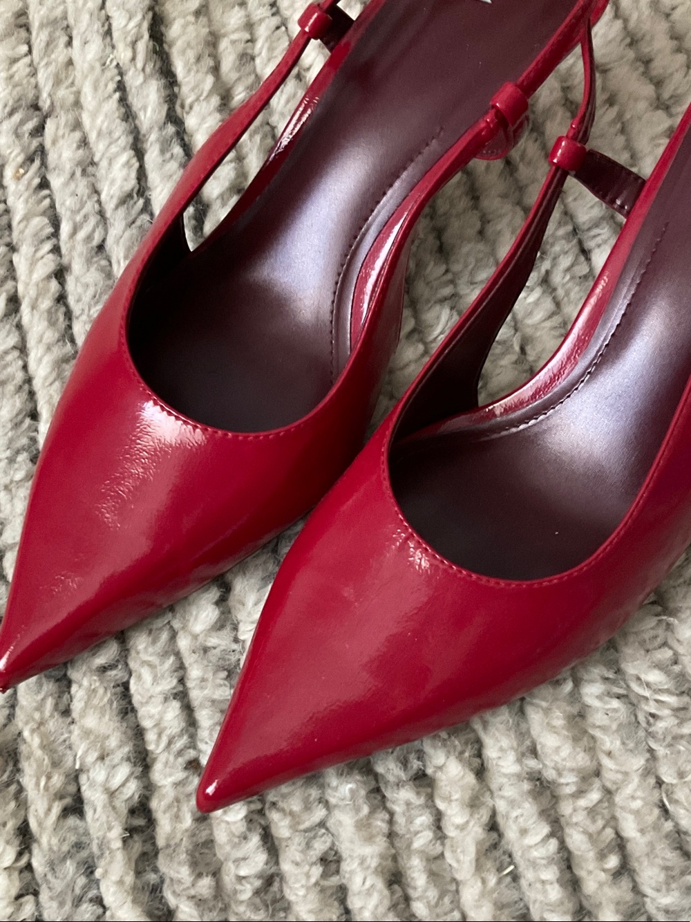Zara Patent Red Pointed Slingback Heels - Picture 3 of 5